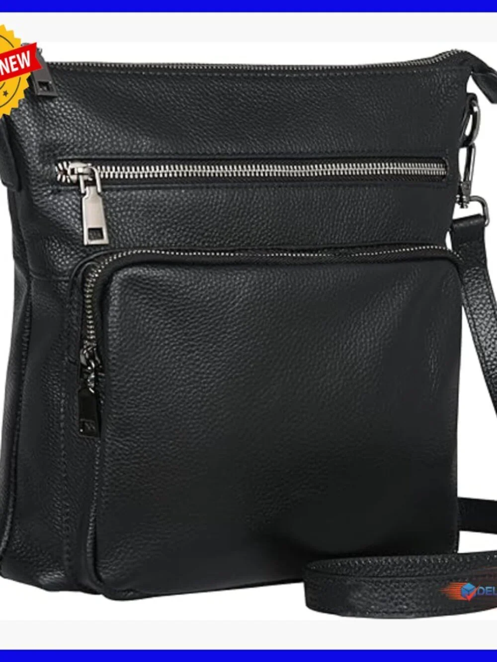 Genuine Leather Crossbody Bag with Multiple Pockets Adjustable Strap